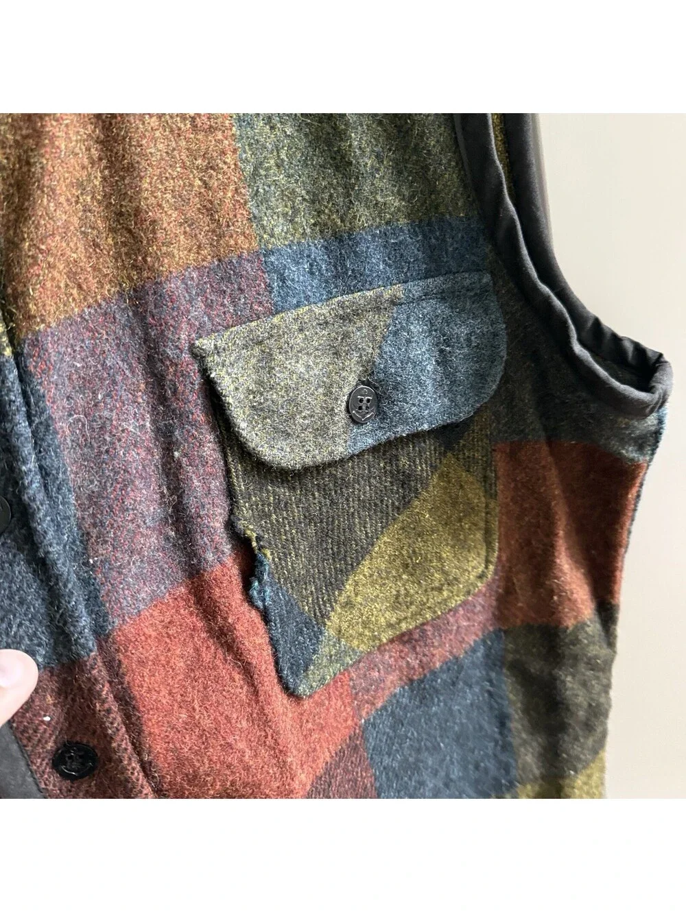Vintage Cranbrook Plaid Wool Vest L Hunting Outdoors Patch Pocket 80s 90s